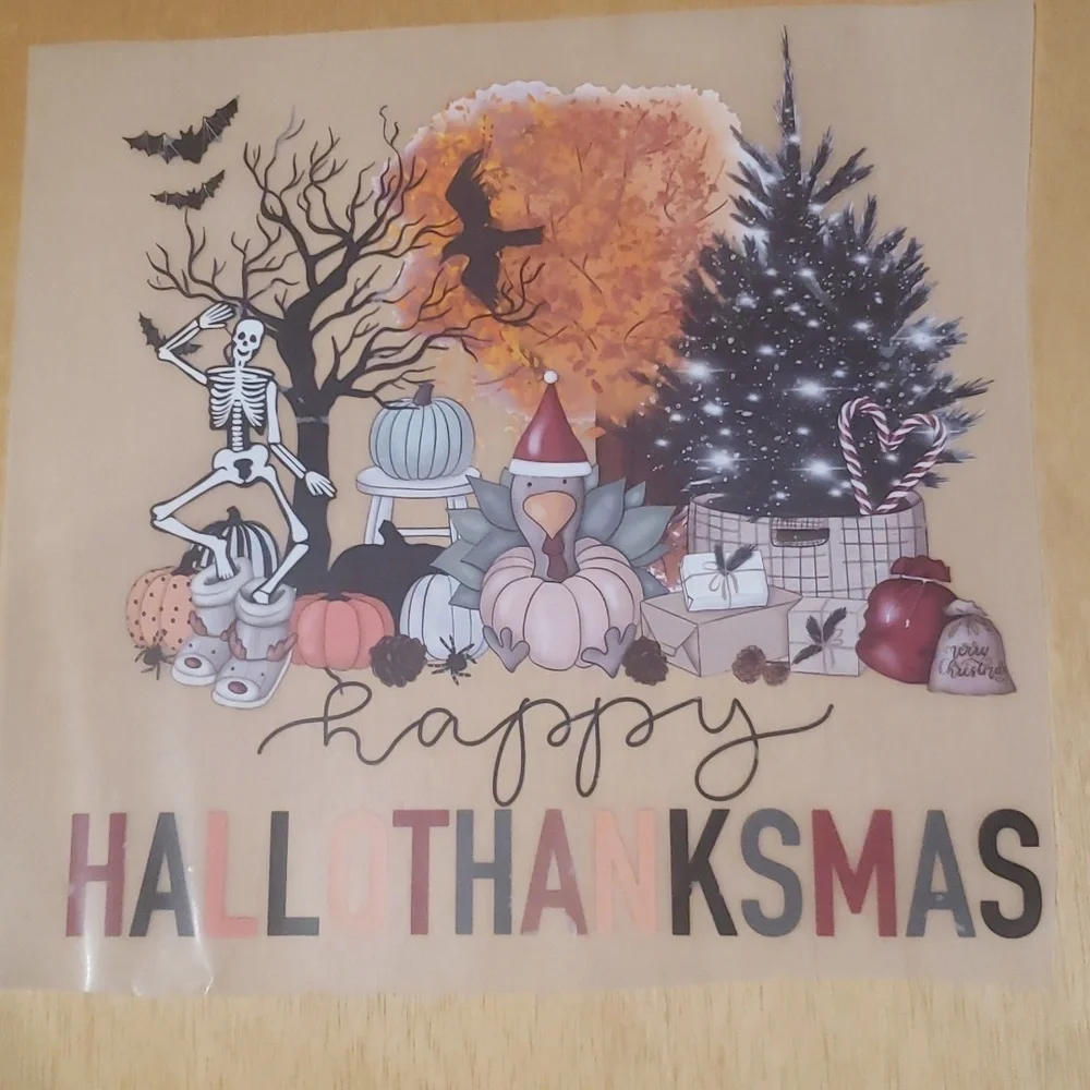 HAPPYHALLOTHANKSMAS DIY Heat Transfer Patch